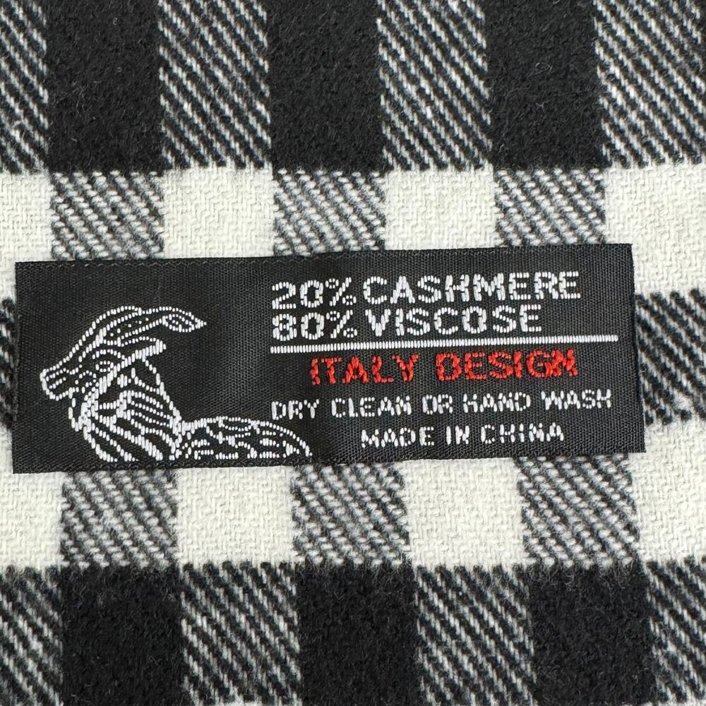 black/white/red plaid viscose/cashmere scarf - Picture 2 of 4